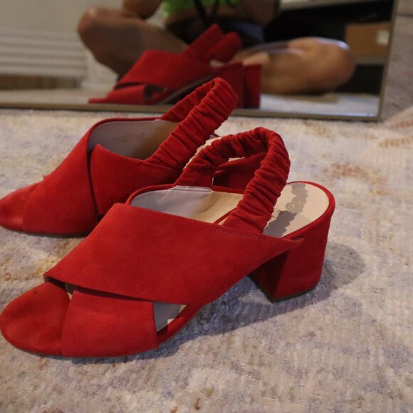 Cole Haan Size 8 Red Suede Block Heels - Picture 6 of 8